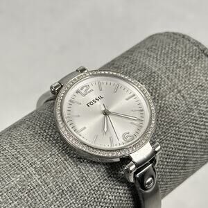 Fossil Watch Womens 32mm Silver Tone Crystal Bezel Georgia Glitz New Battery